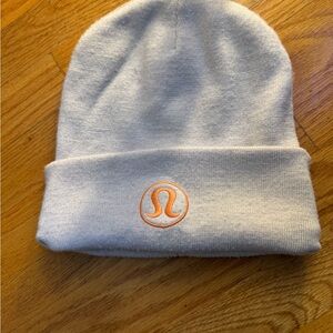 Lululemon Tan Beanie with Orange Logo